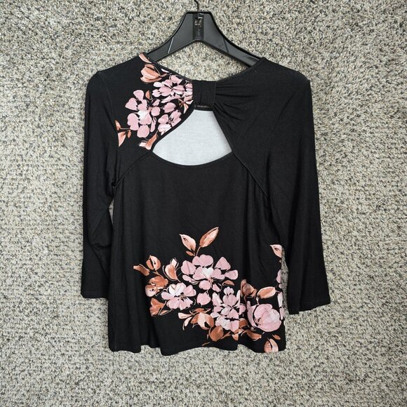 Daniel Rainn Top Womens PS Petite Small Black Floral‎ Print 3/4 Sleeve Casual - Picture 7 of 7